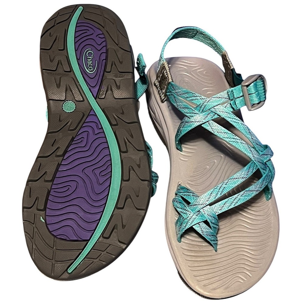 Chaco Z/Cloud X2 Womens 8 Teal Aqua Strappy Toe Loop Hiking Sandals J106622 - Picture 10 of 16